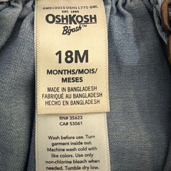 Vintage Osh Kosh B'Gosh Little Girls Bib Overall Dress Denim Floral Size 18M - Picture 5 of 6